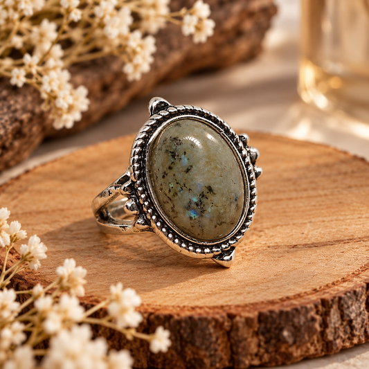 Bague en agate et acier inoxydable 17mm