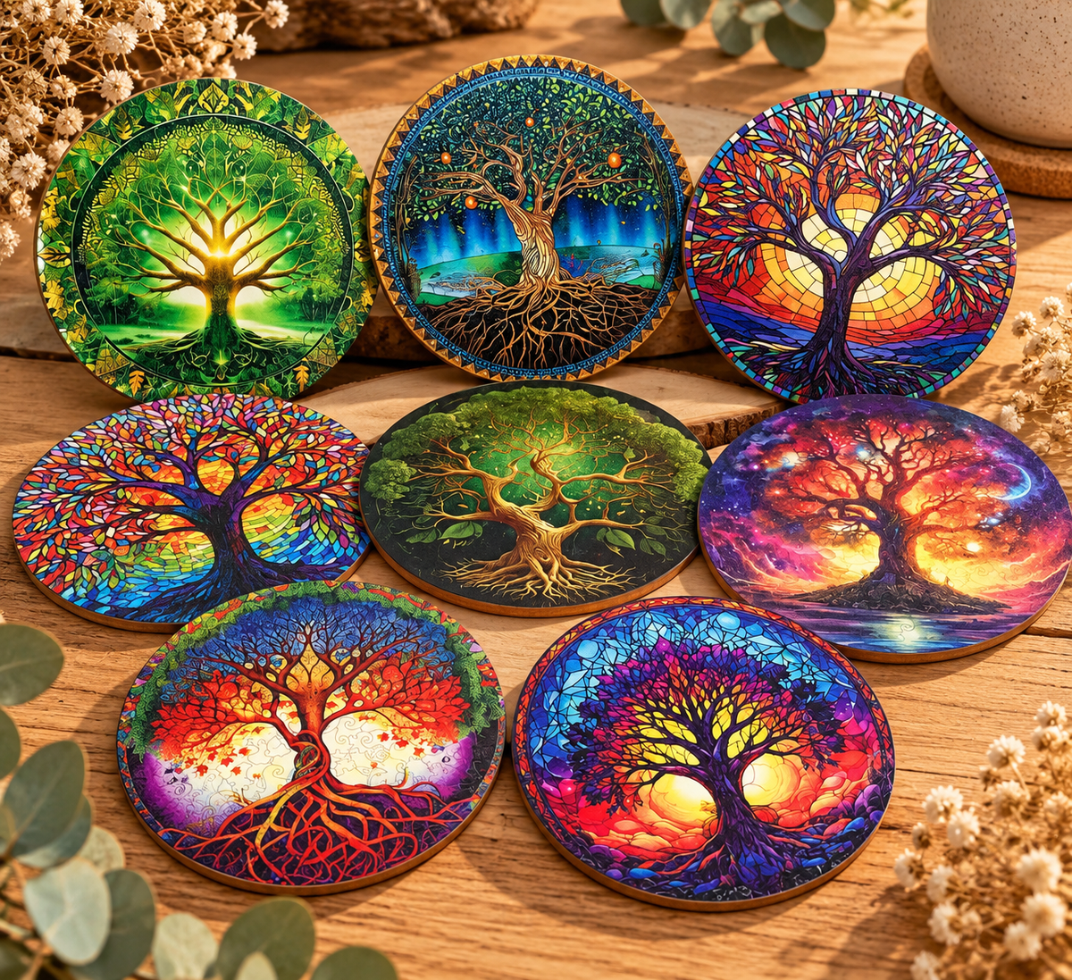 8 dessous de verres arbre de vie.