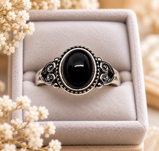 Bague en argent sterling et agate noire