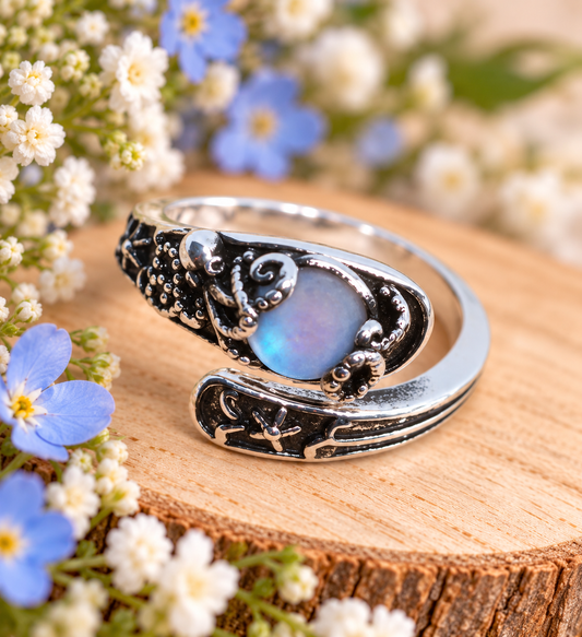 Bague cuillère en argent sterling et quartz aura