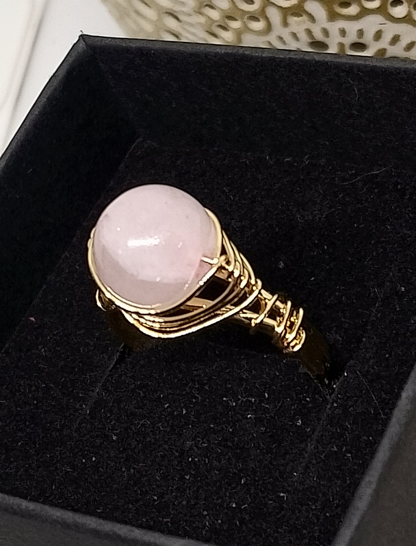 Bague ajustable en quartz rose