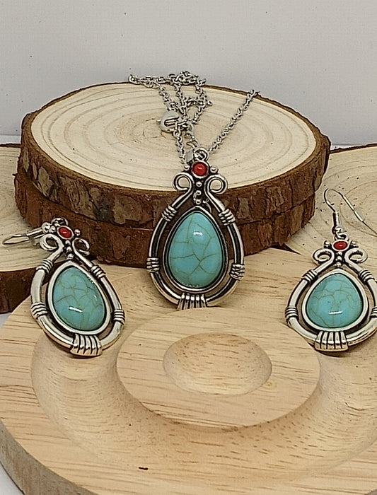 Collier et boucles d'oreilles en turquenite