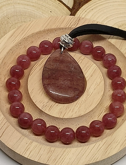 Collier et bracelet quartz fraise