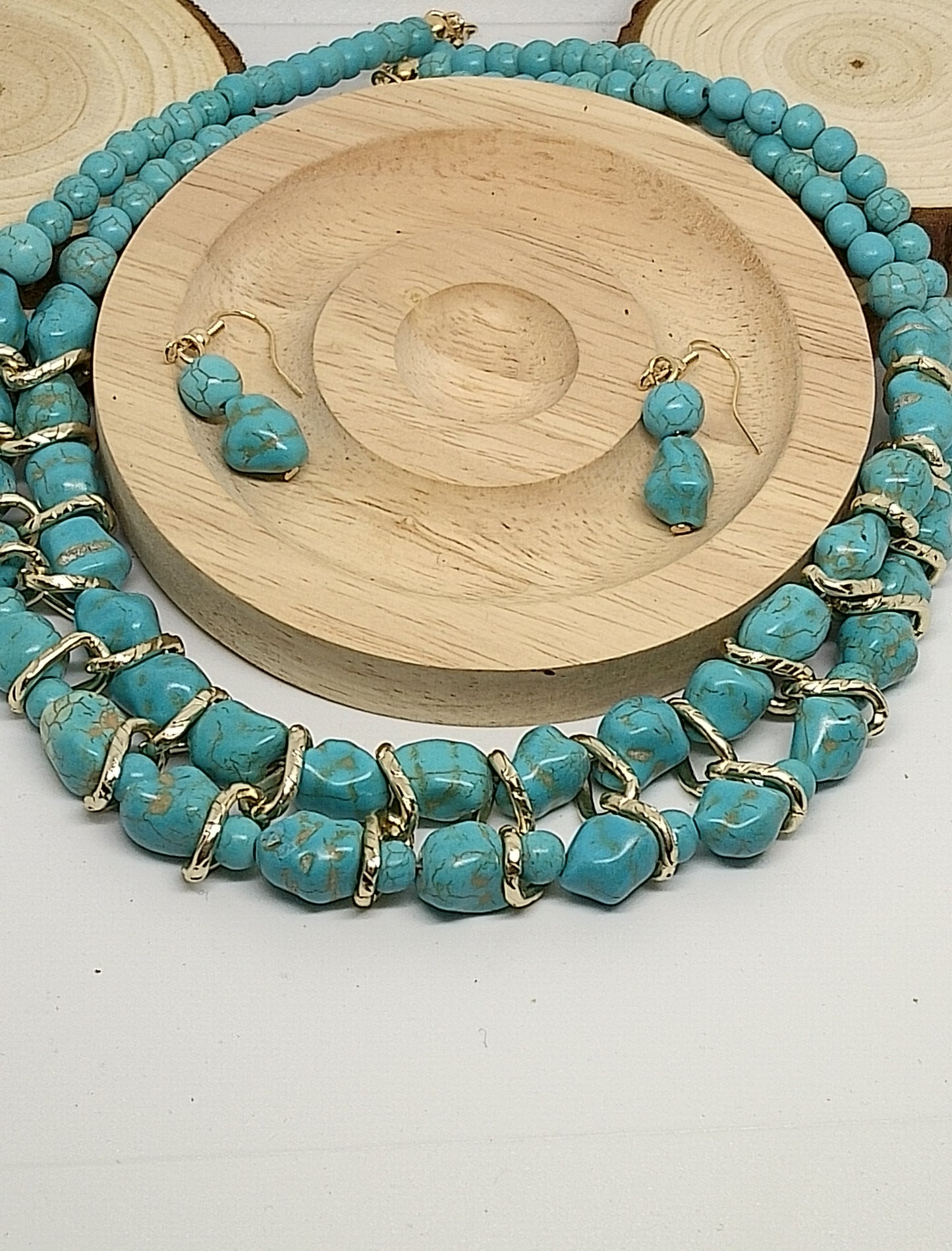 Collier et boucles d'oreilles turquoise véritable