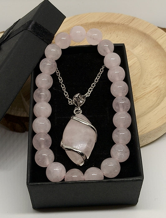 Collier et bracelet Quartz rose