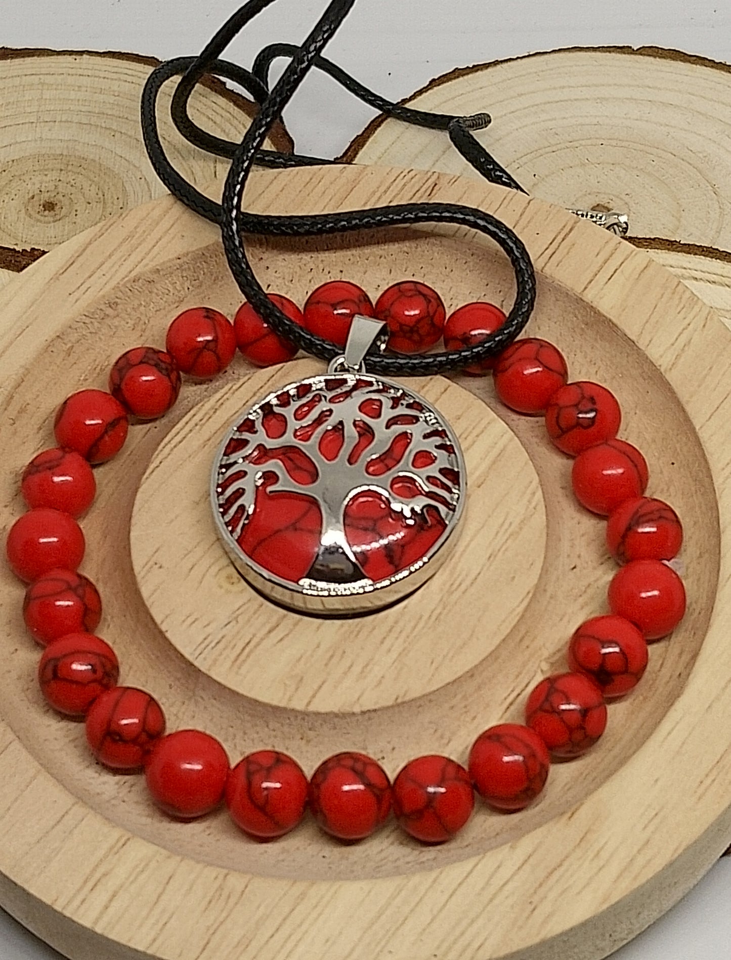 Collier et bracelet howlite rouge