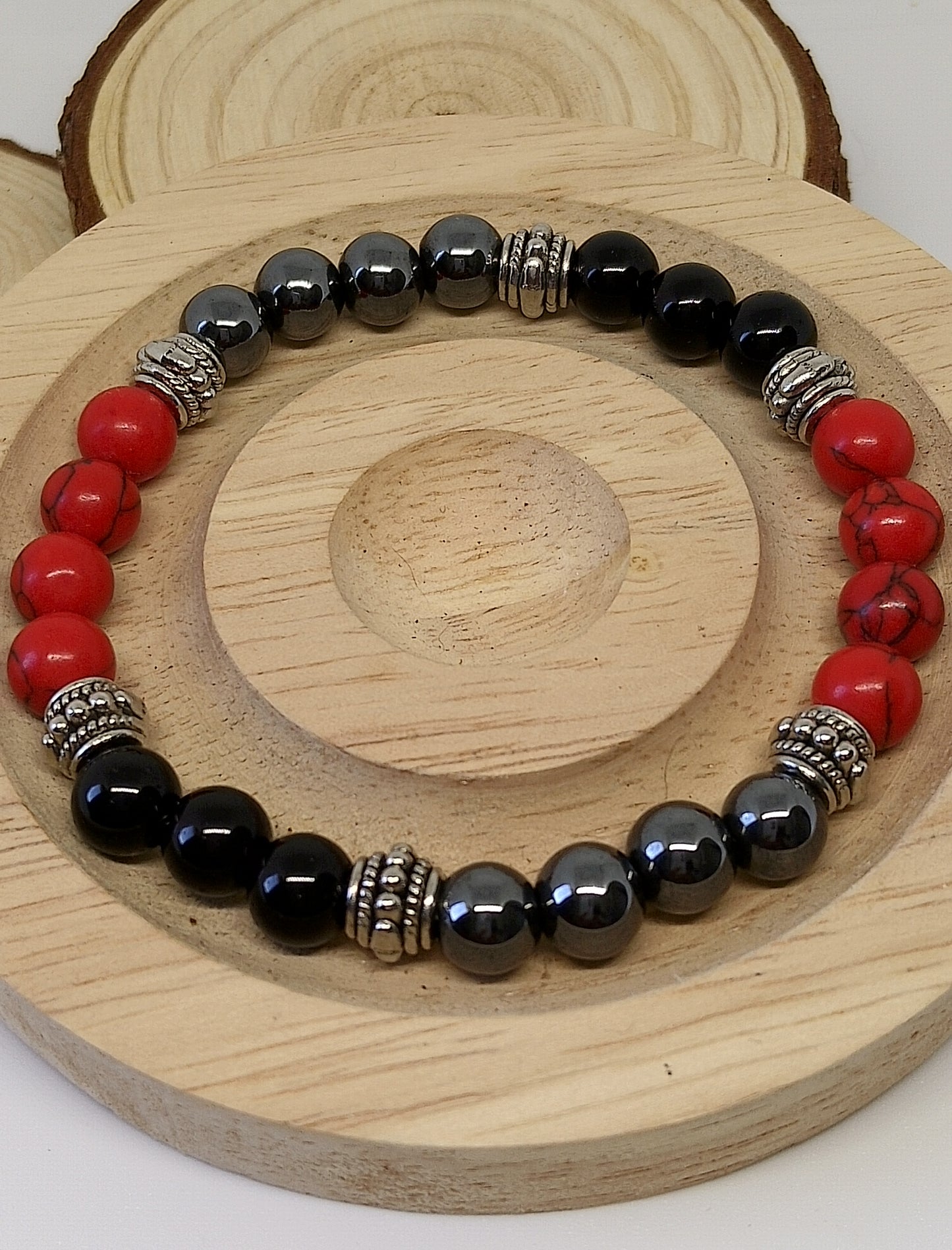 Bracelet tourmaline, hématite, howlite rouge