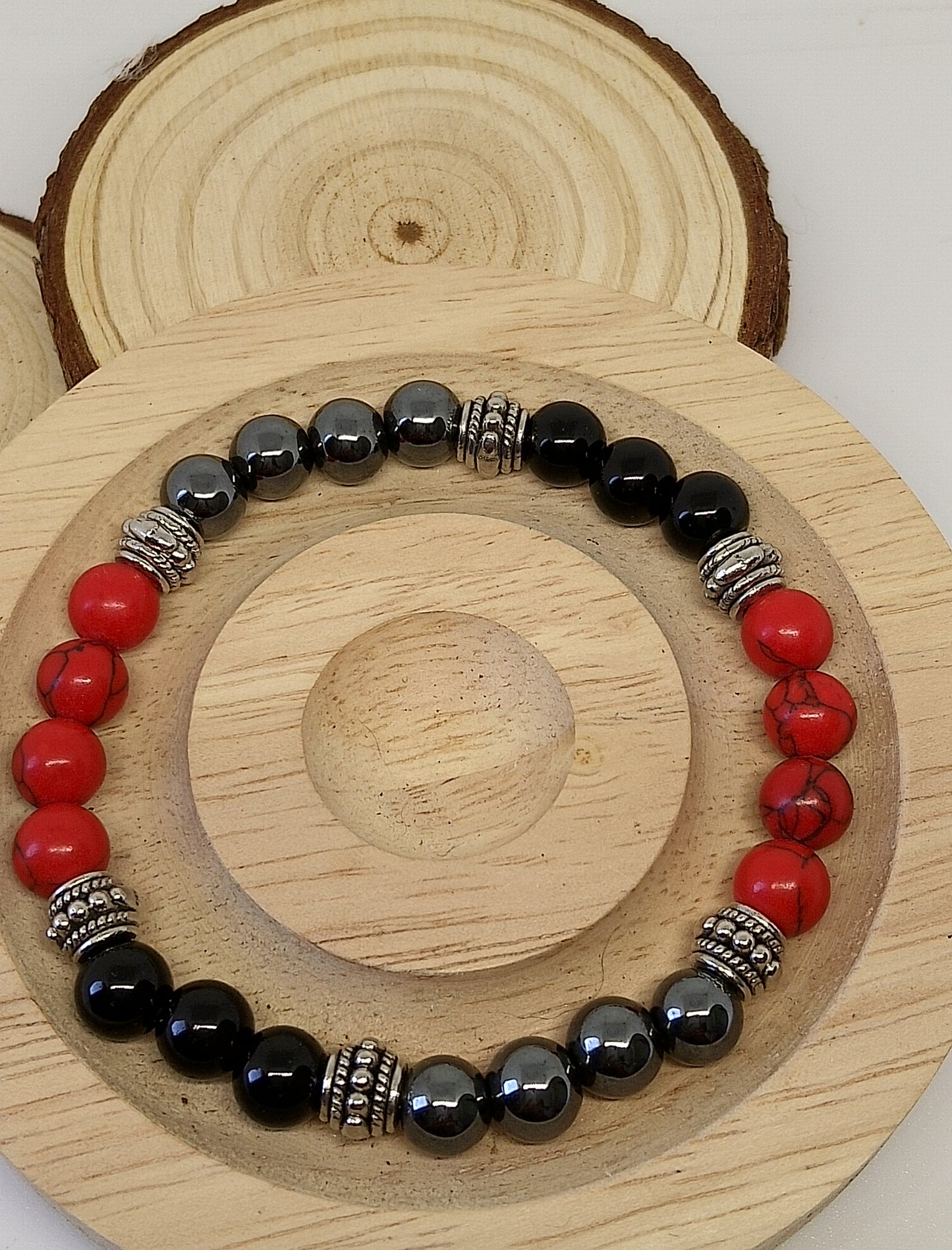 Bracelet tourmaline, hématite, howlite rouge