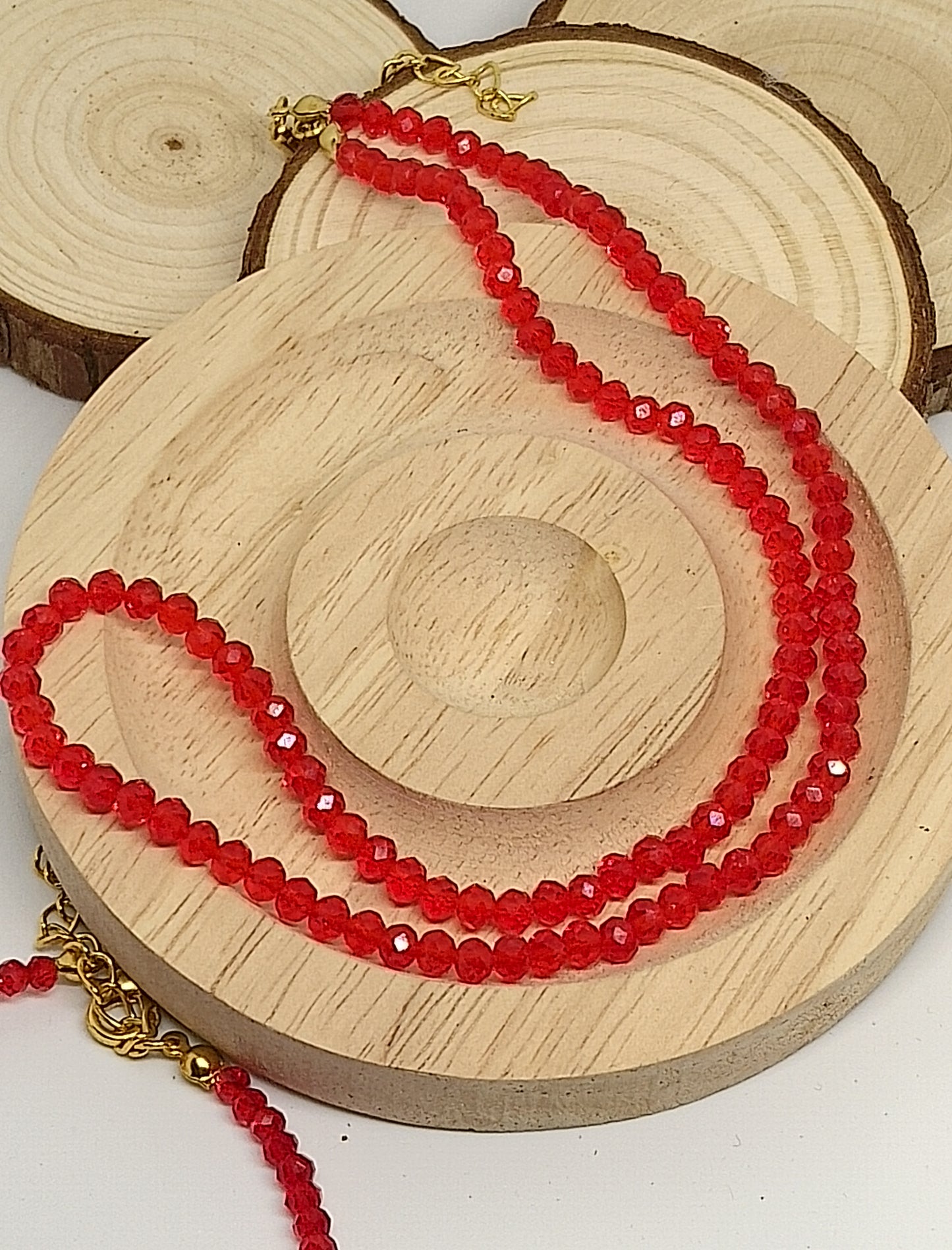 Collier et bracelet en verre coloré rouge