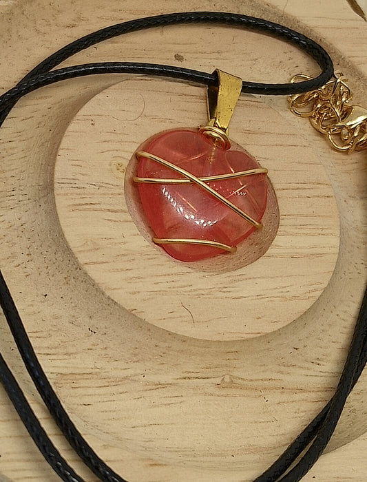 Collier coeur quartz fraise