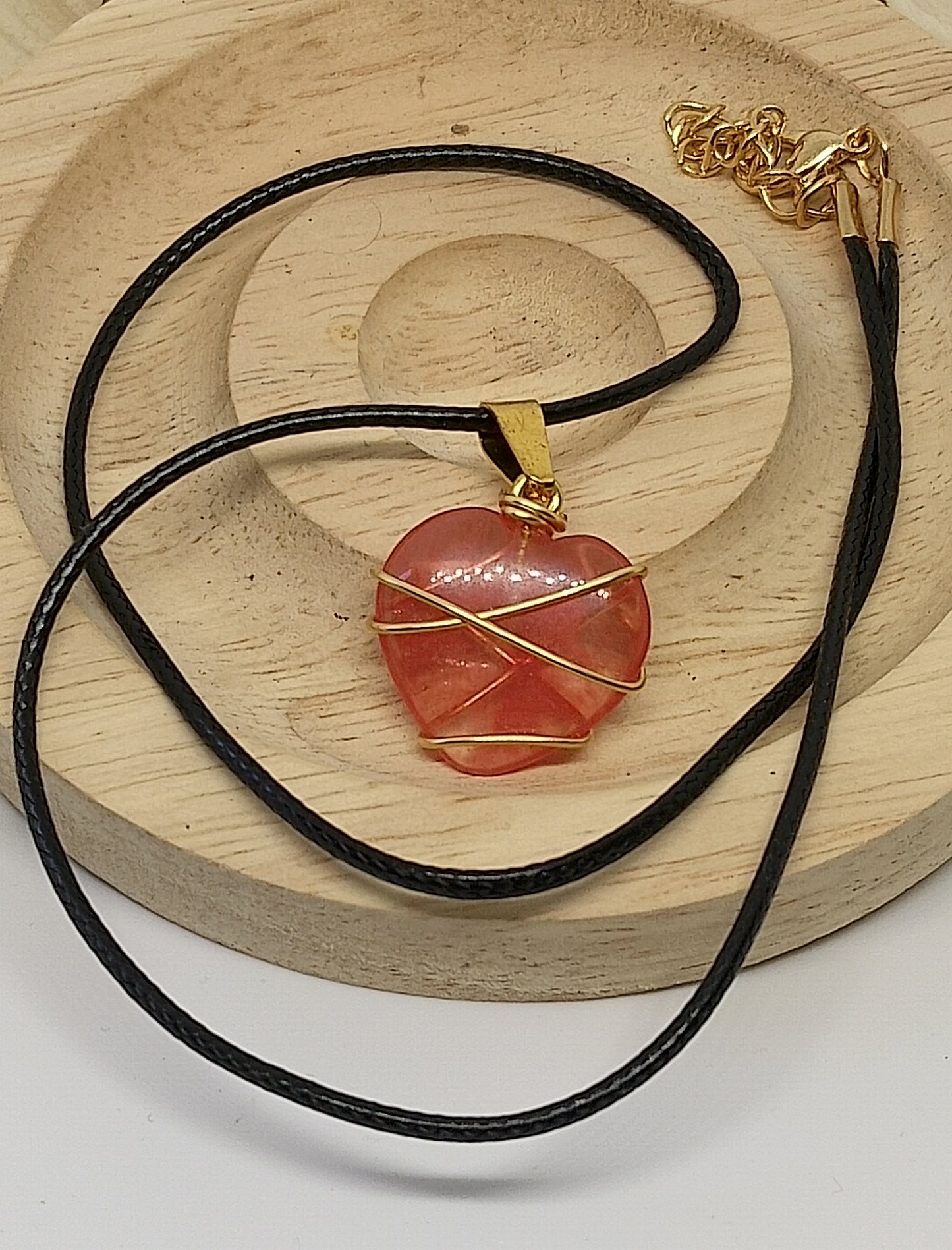 Collier coeur quartz fraise