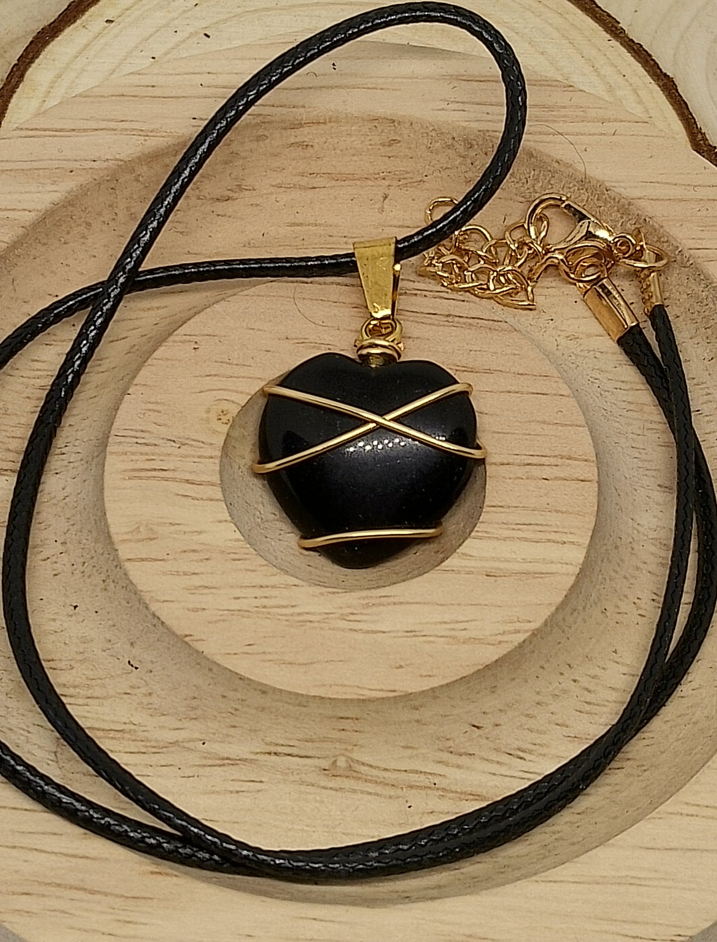 Collier coeur en obsidienne