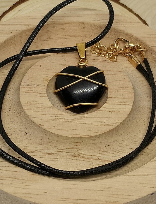 Collier coeur en obsidienne