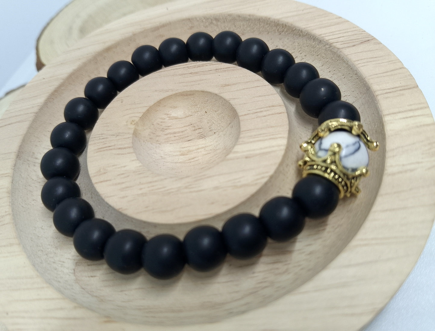 Bracelet tourmaline noire et howlite blanche