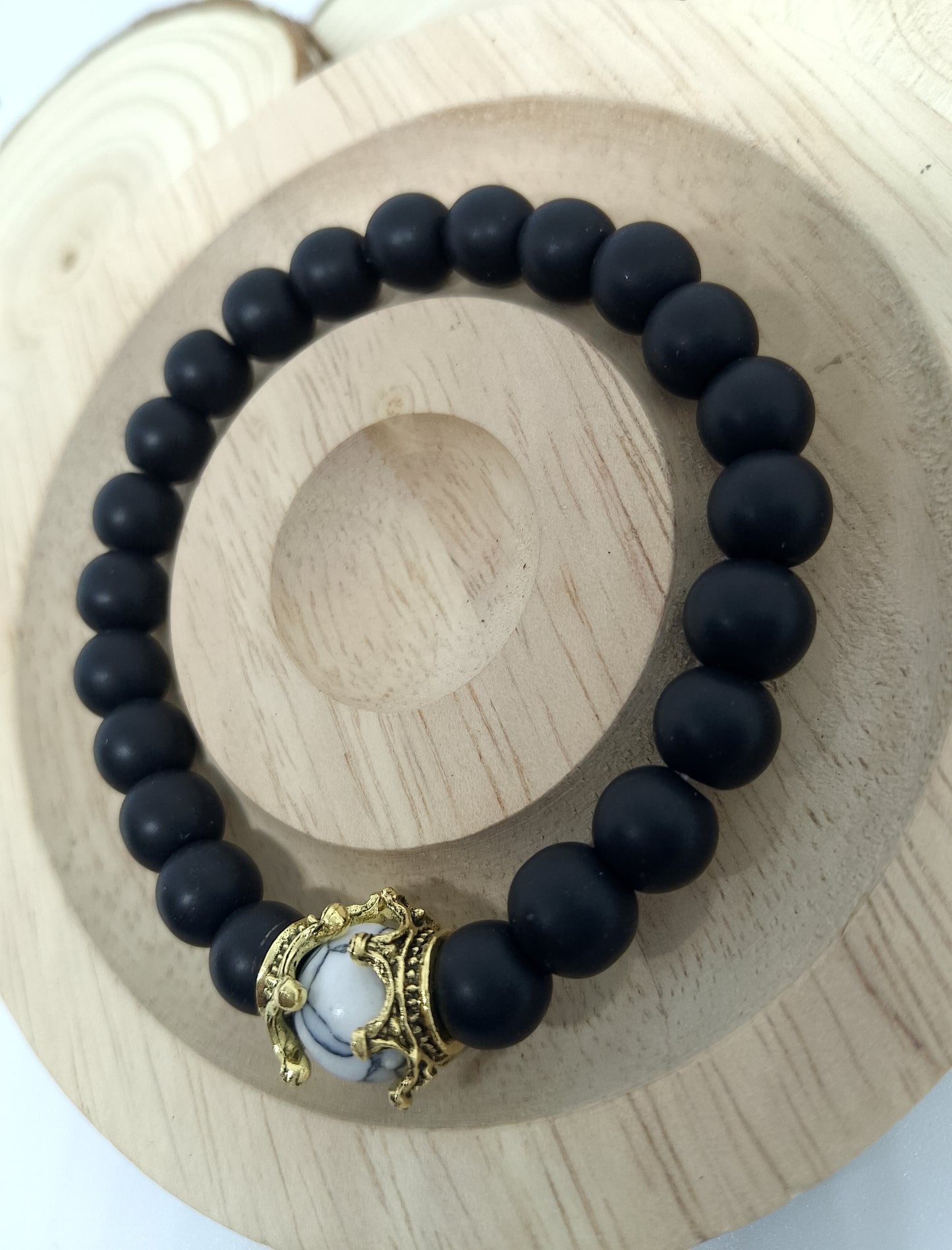 Bracelet tourmaline noire et howlite blanche