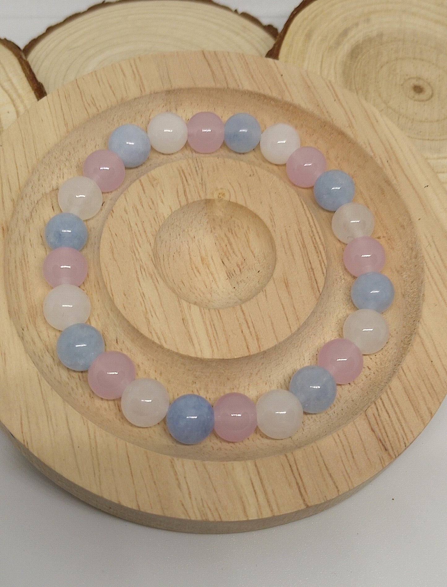 Bracelet quartz rose, aigues marines et pierre de lune