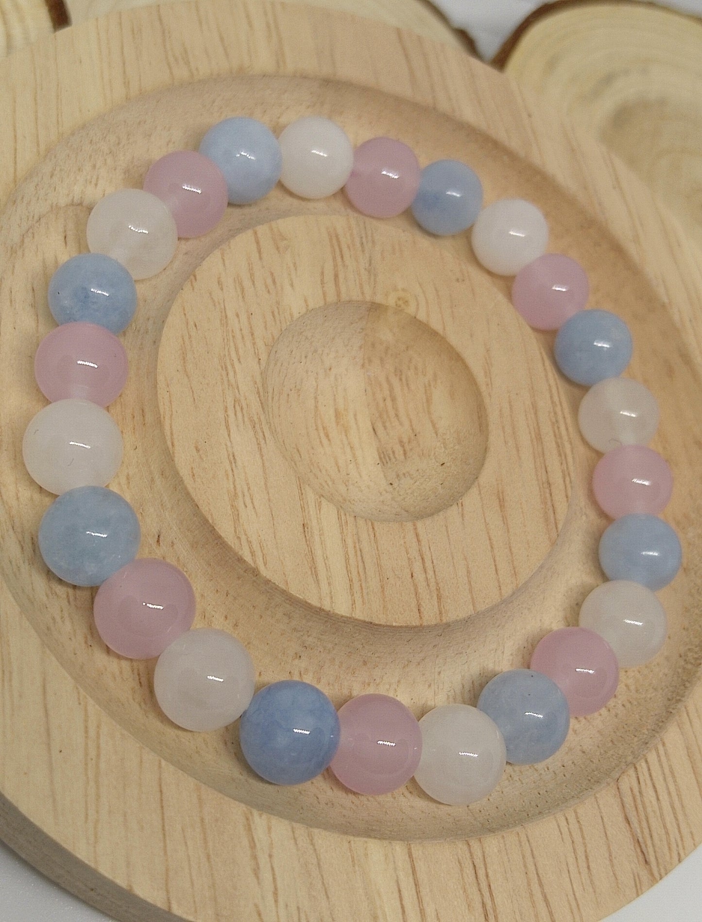 Bracelet quartz rose, aigues marines et pierre de lune