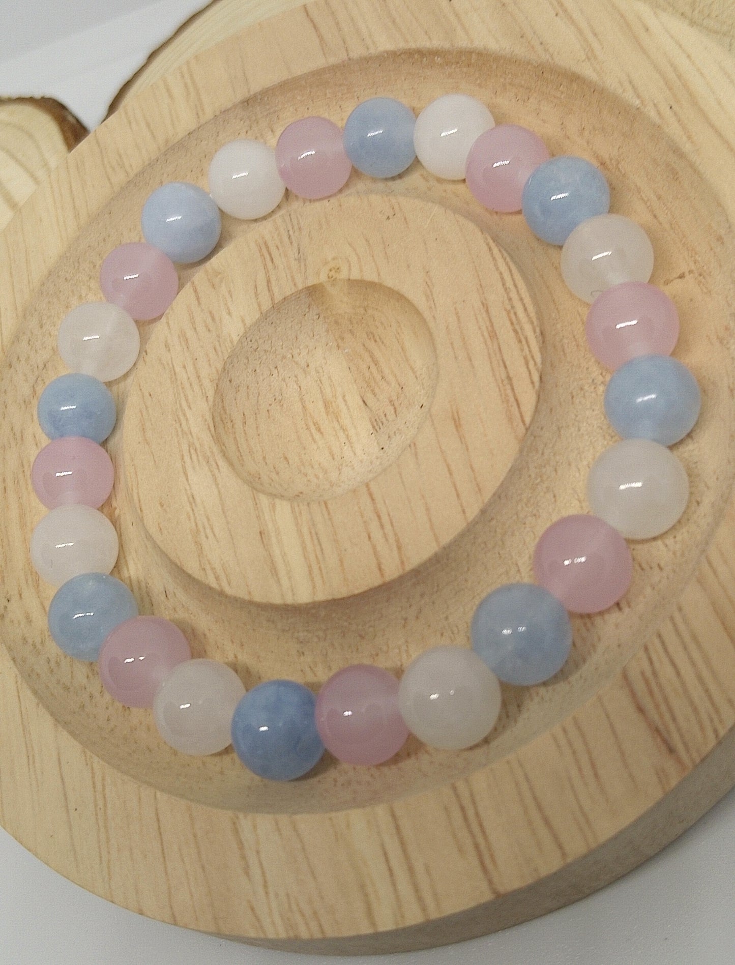 Bracelet quartz rose, aigues marines et pierre de lune