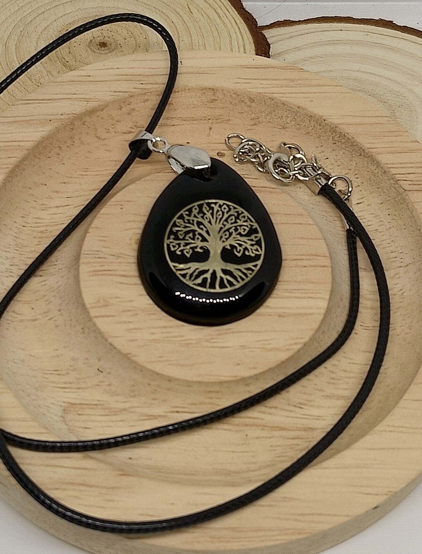 Collier arbre de vie obsidienne