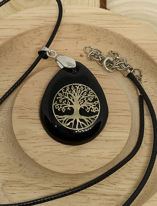 Collier arbre de vie obsidienne