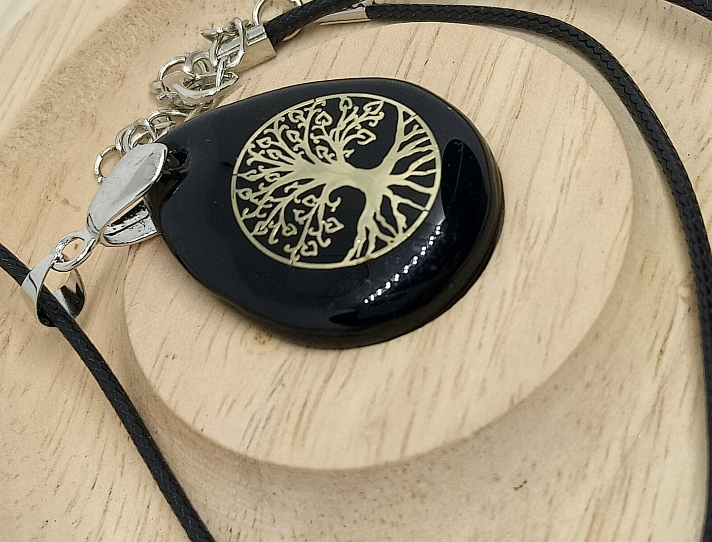 Collier arbre de vie obsidienne