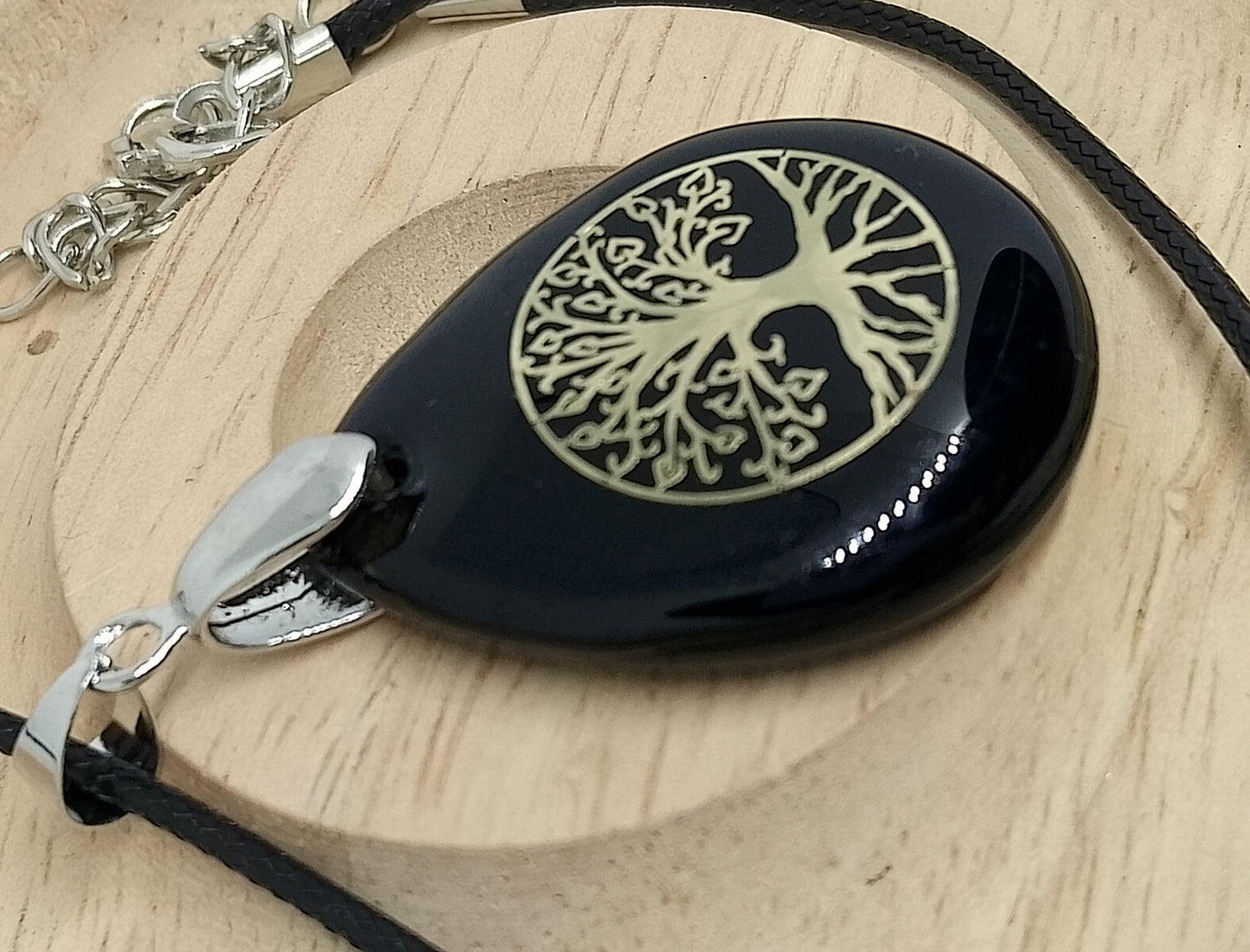 Collier arbre de vie obsidienne