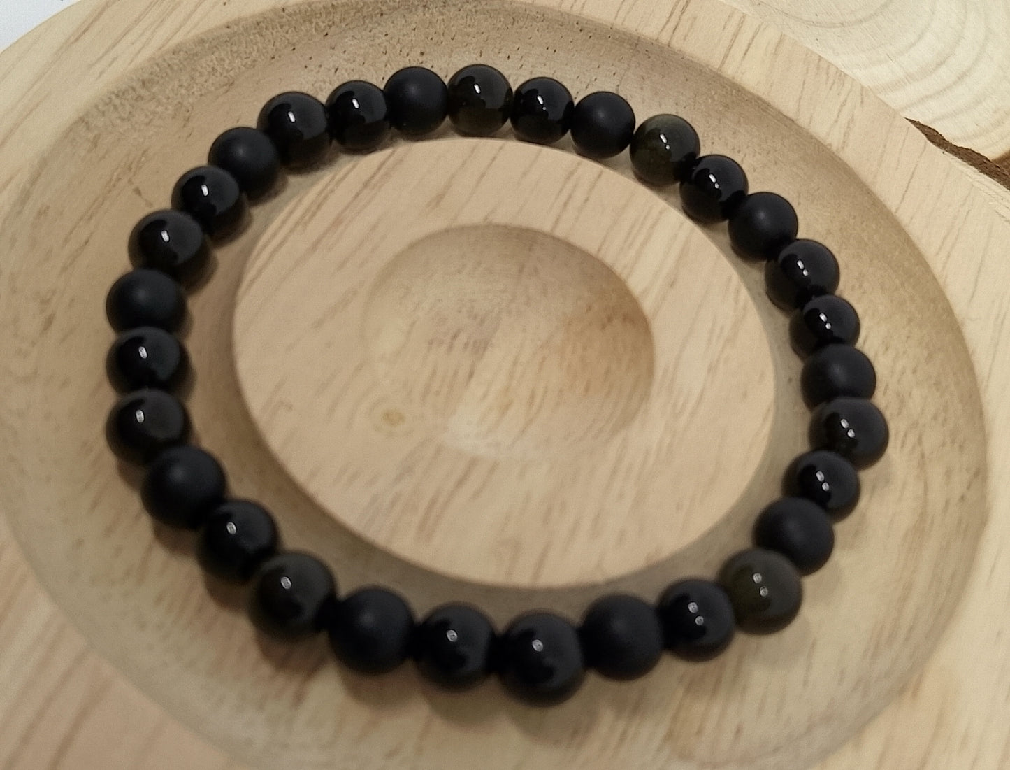 Bracelet tourmaline, obsidienne dorée, onyx