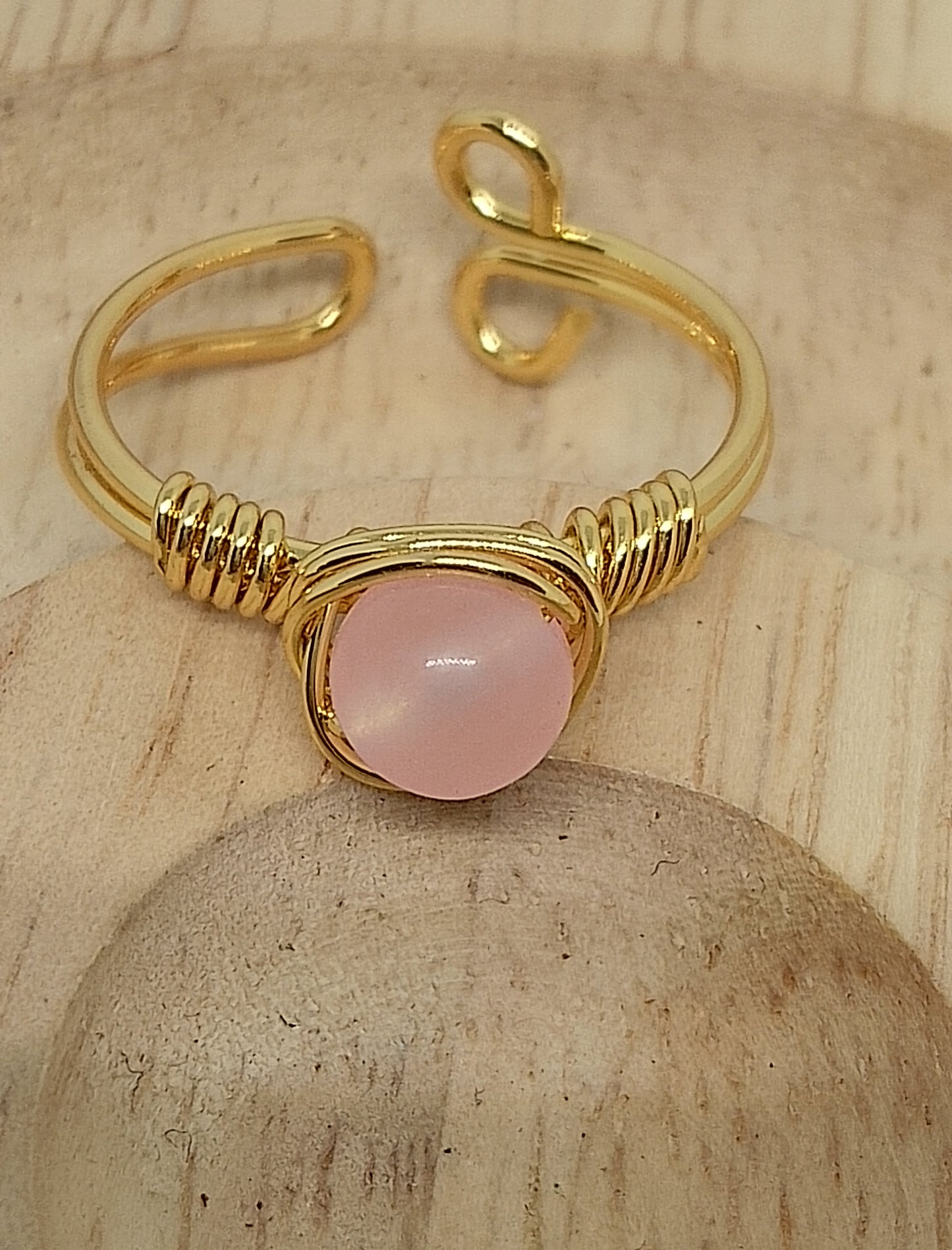 Bague ajustable quartz rose