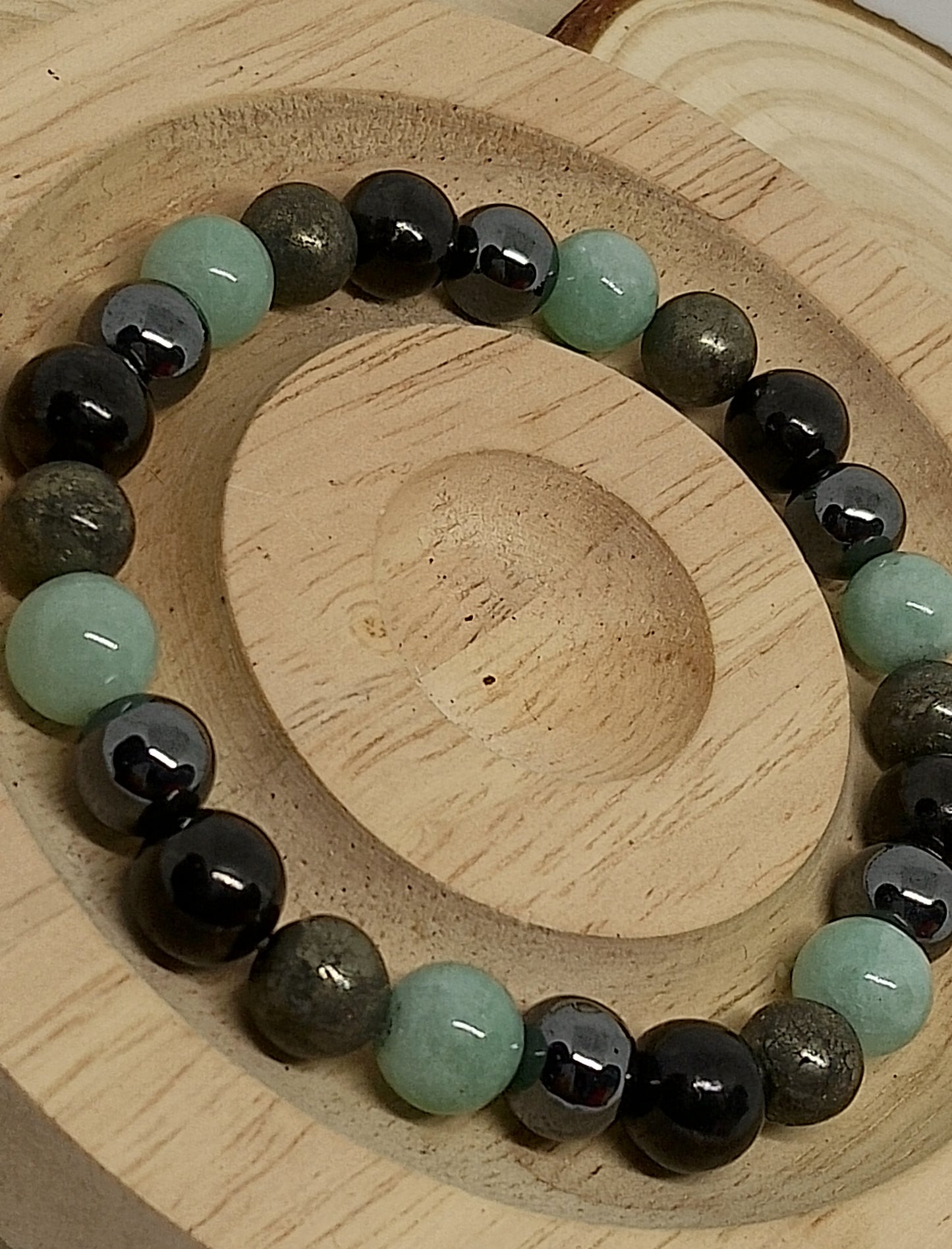 Bracelet multi perles aventurine, onyx, labradorite, hématite