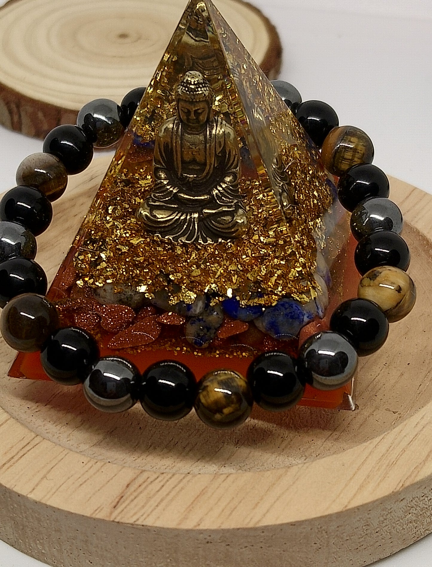 Pyramide orgonite et bracelet triple protection