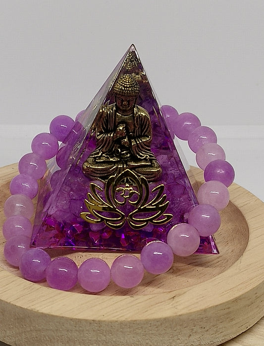 pyramide orgonite et bracelet en kunzite