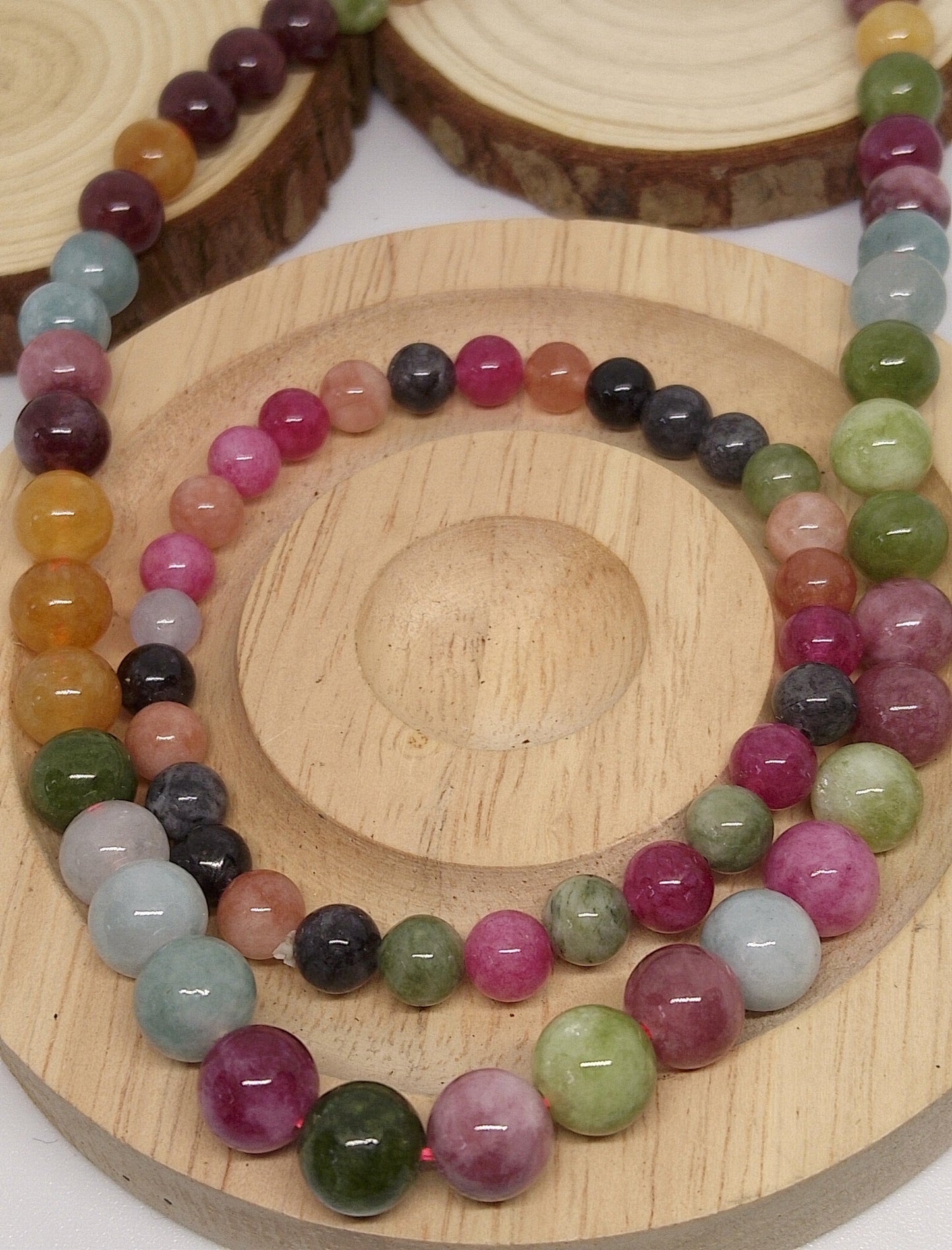 Collier et bracelet en tourmaline colorée