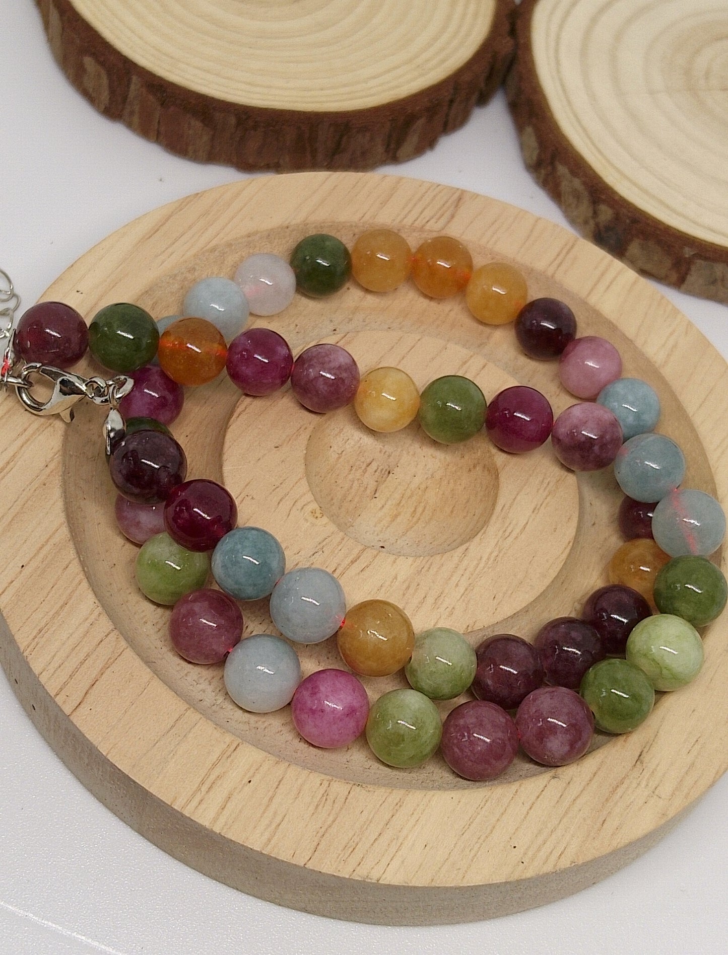 Collier et bracelet en tourmaline colorée