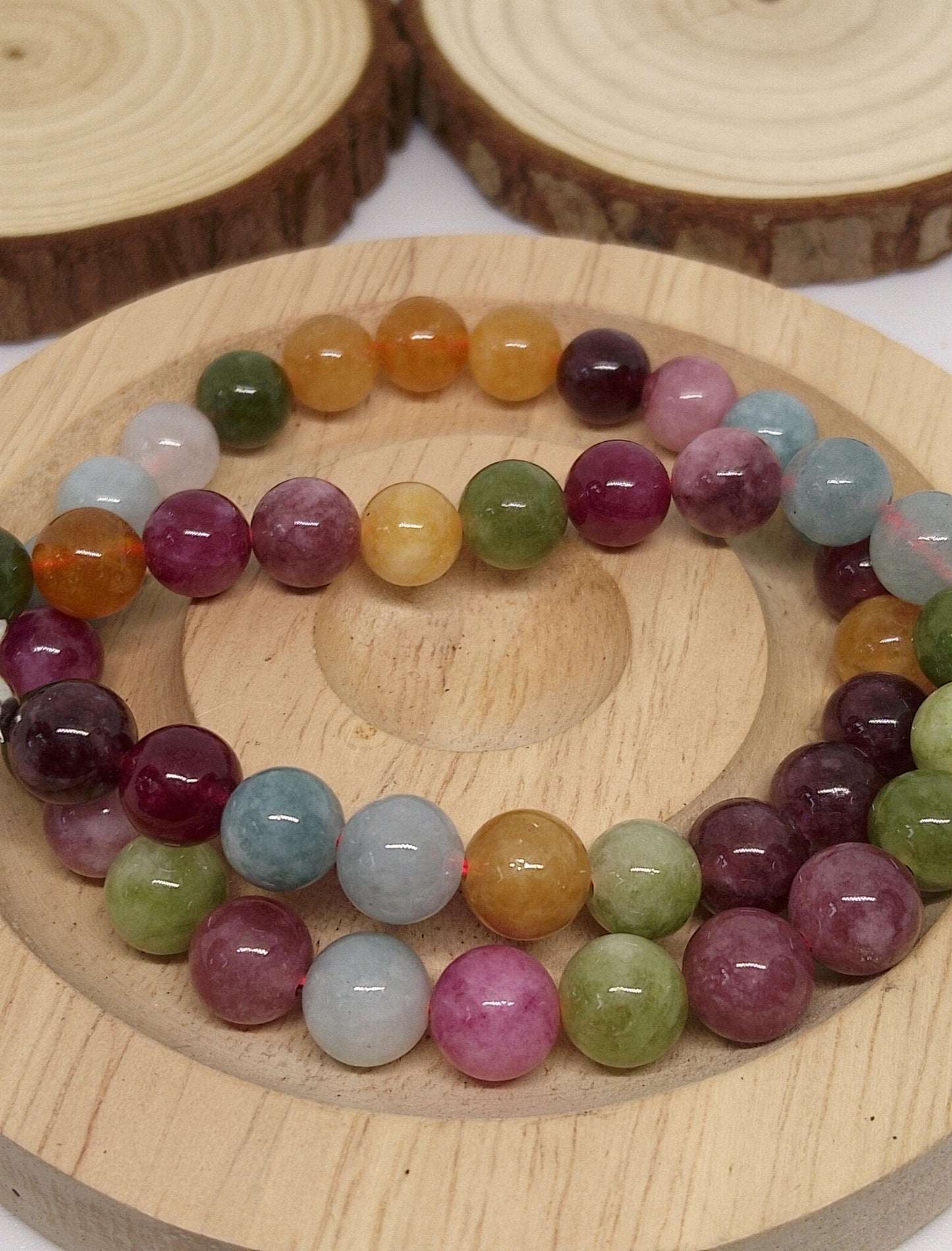 Collier et bracelet en tourmaline colorée