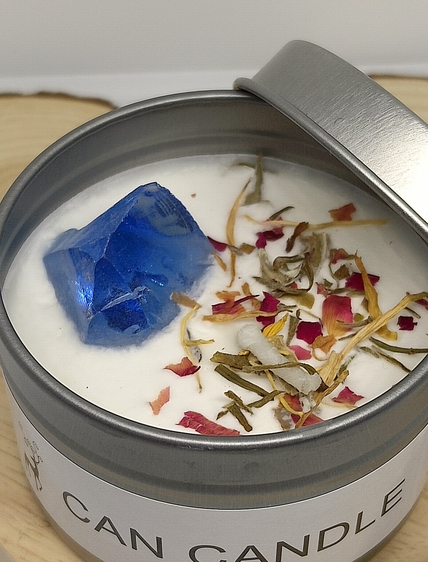 Bougie parfumée à la vanille avec pierre de d'agate bleue