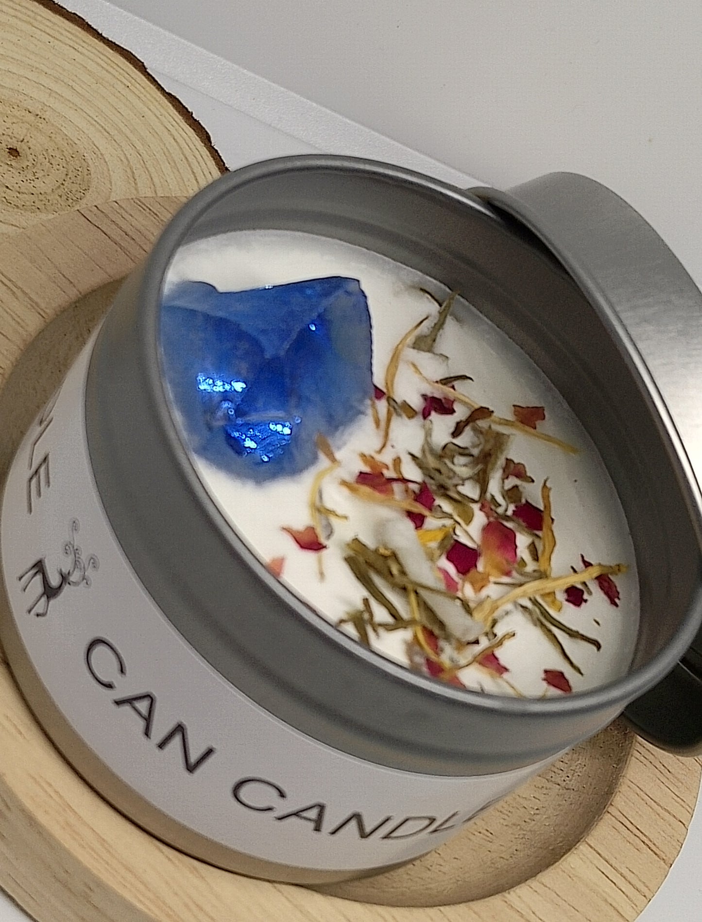 Bougie parfumée à la vanille avec pierre de d'agate bleue