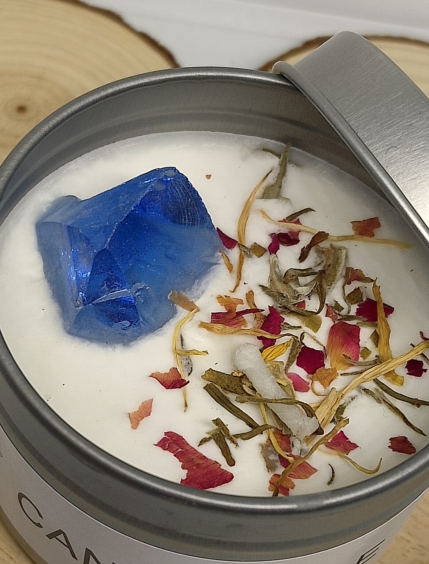 Bougie parfumée à la vanille avec pierre de d'agate bleue