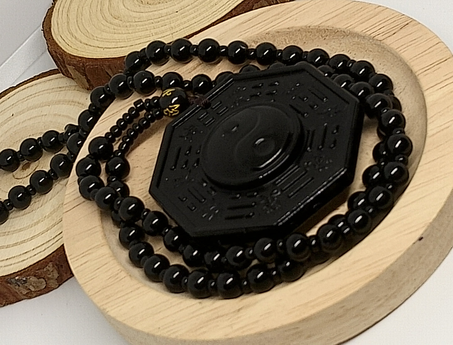 Collier en obsidienne yin yang