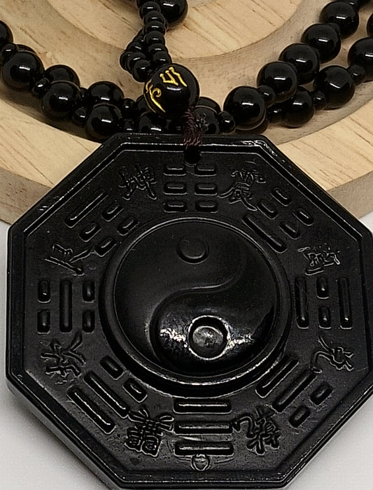 Collier en obsidienne yin yang