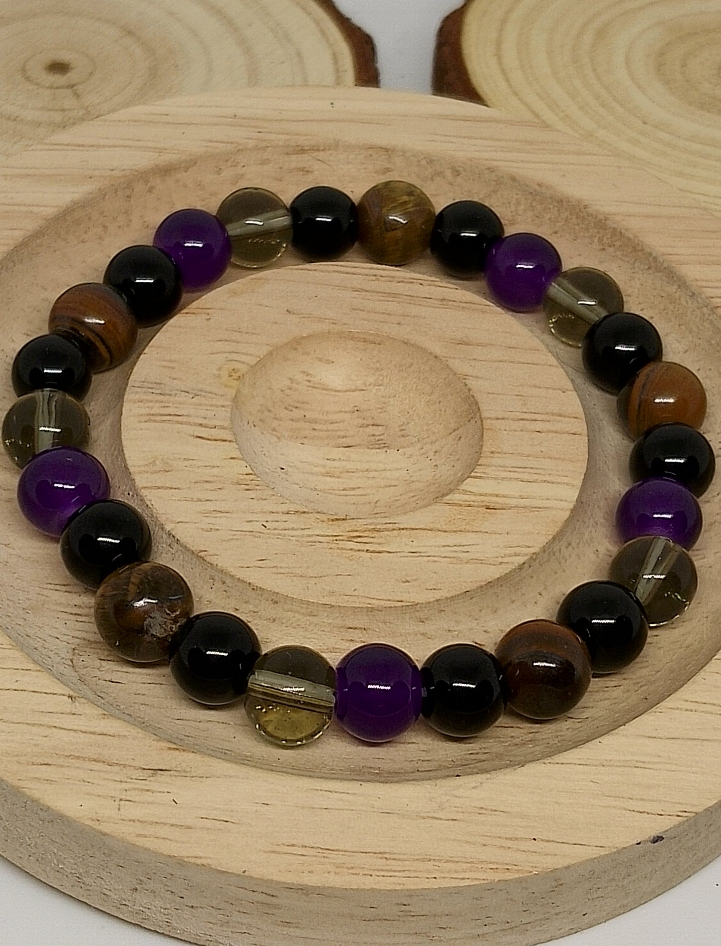 Bracelet améthyste, oeil de tigre, onyx, agate