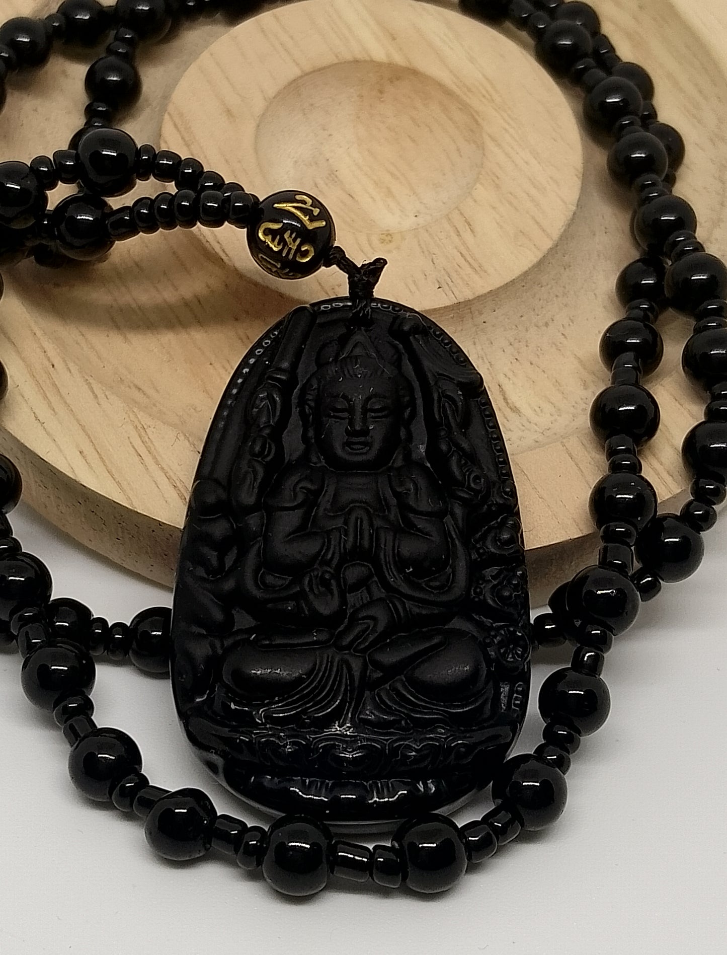 Collier Bouddha en obsidienne