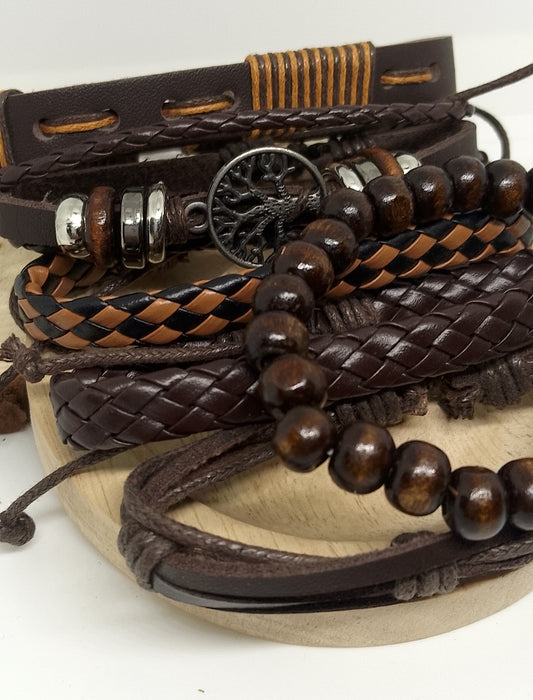 Bracelets arbre de vie similicuir et bois