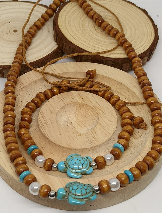 Collier et bracelet tortue en bois