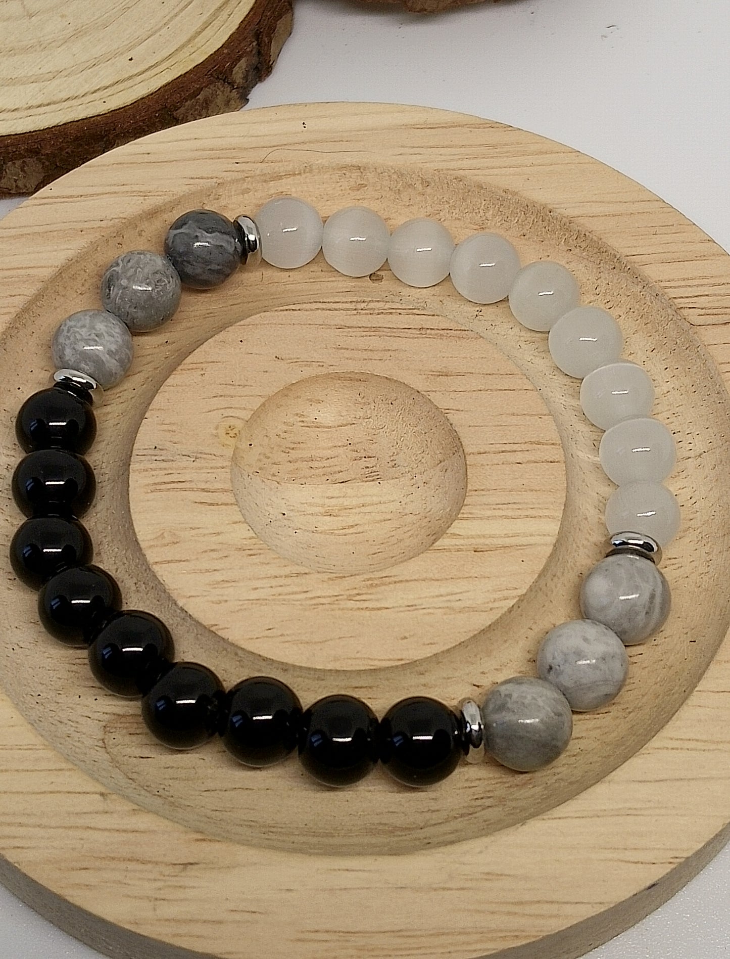 Bracelet en agate et quart œil de chat