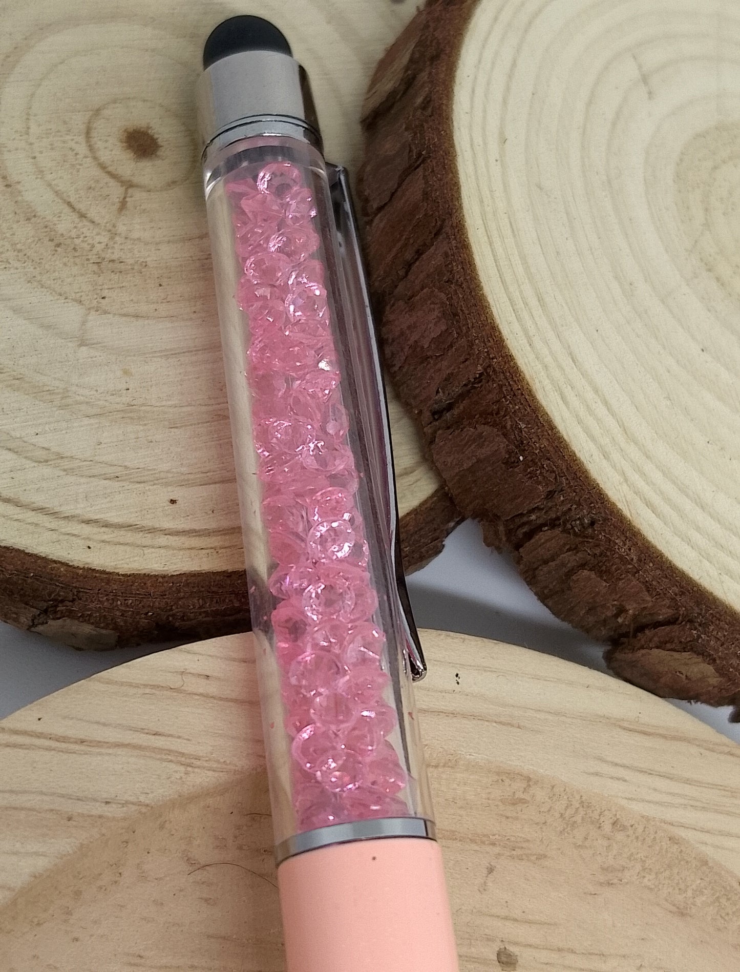 Stylo avec paillettes en verre coloré, couleur rose