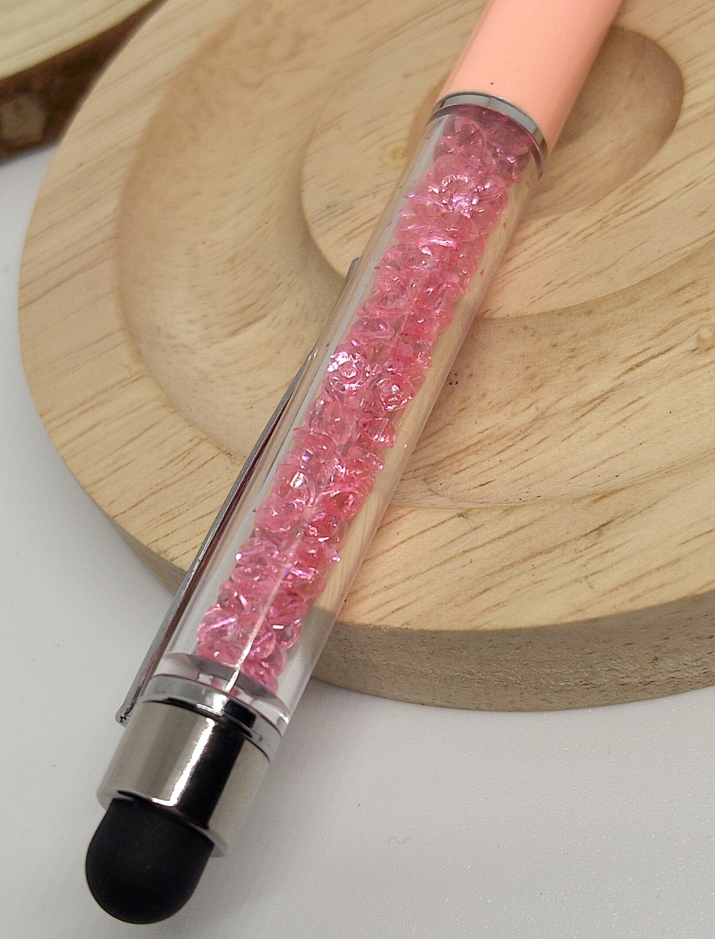 Stylo avec paillettes en verre coloré, couleur rose