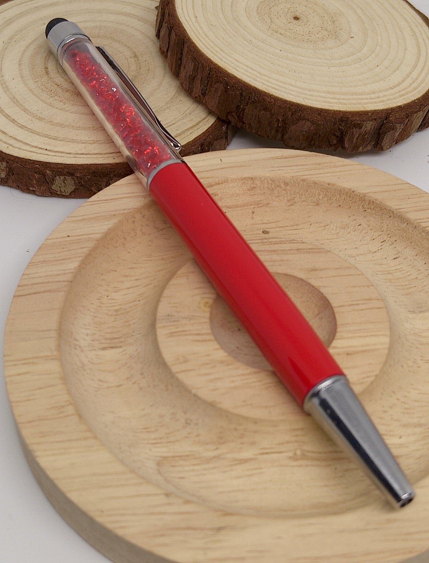 Stylo avec paillettes en verre coloré, couleur rouge