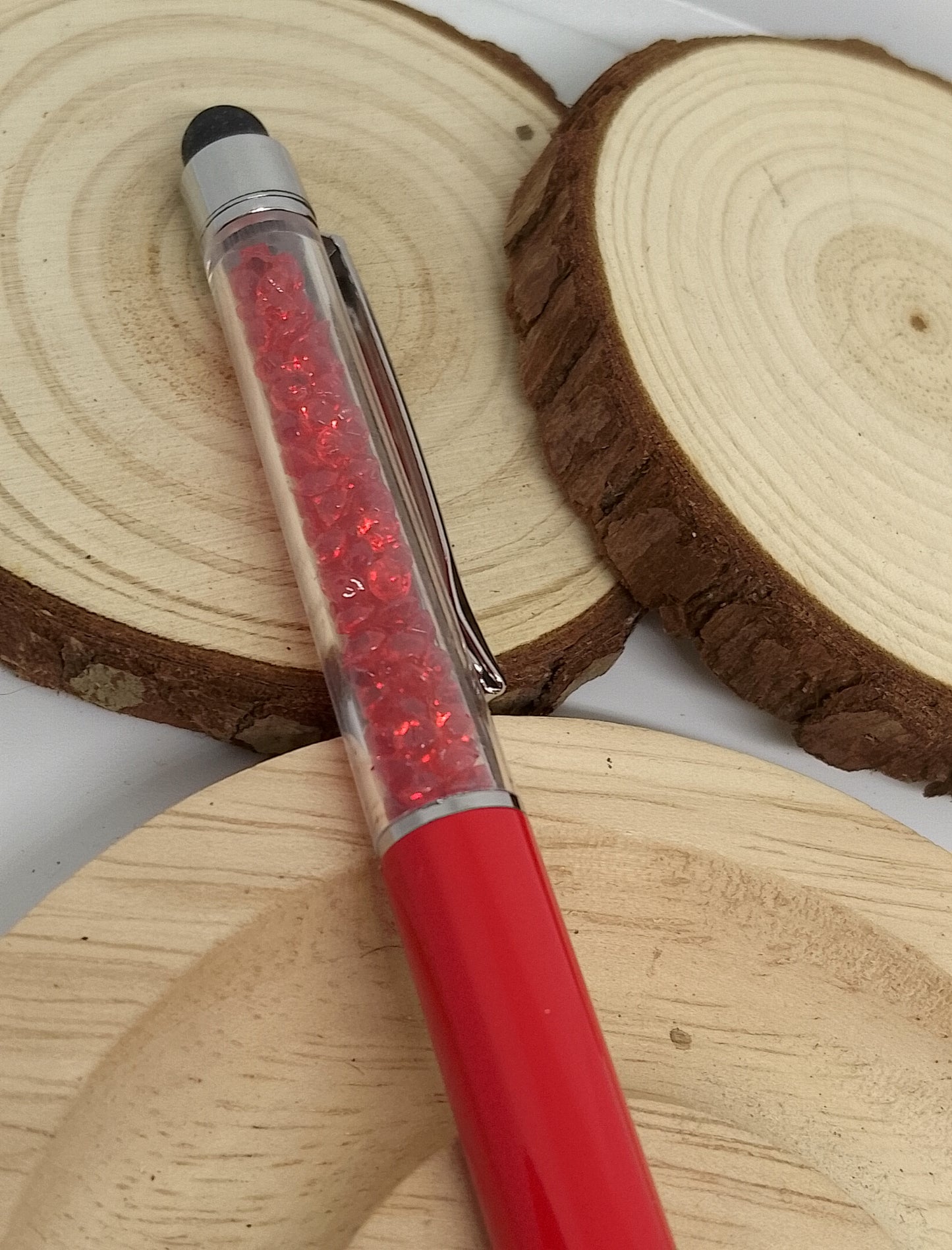 Stylo avec paillettes en verre coloré, couleur rouge