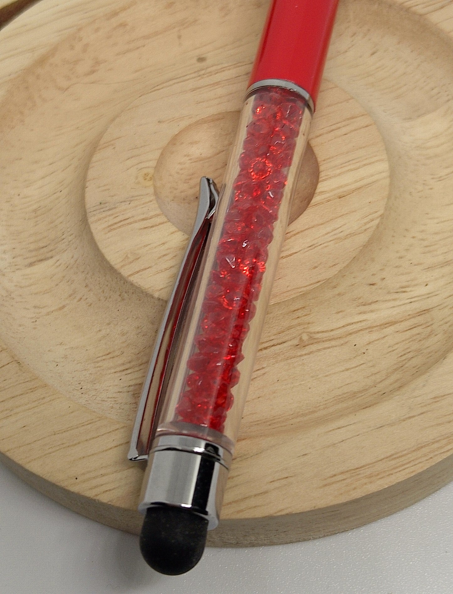 Stylo avec paillettes en verre coloré, couleur rouge