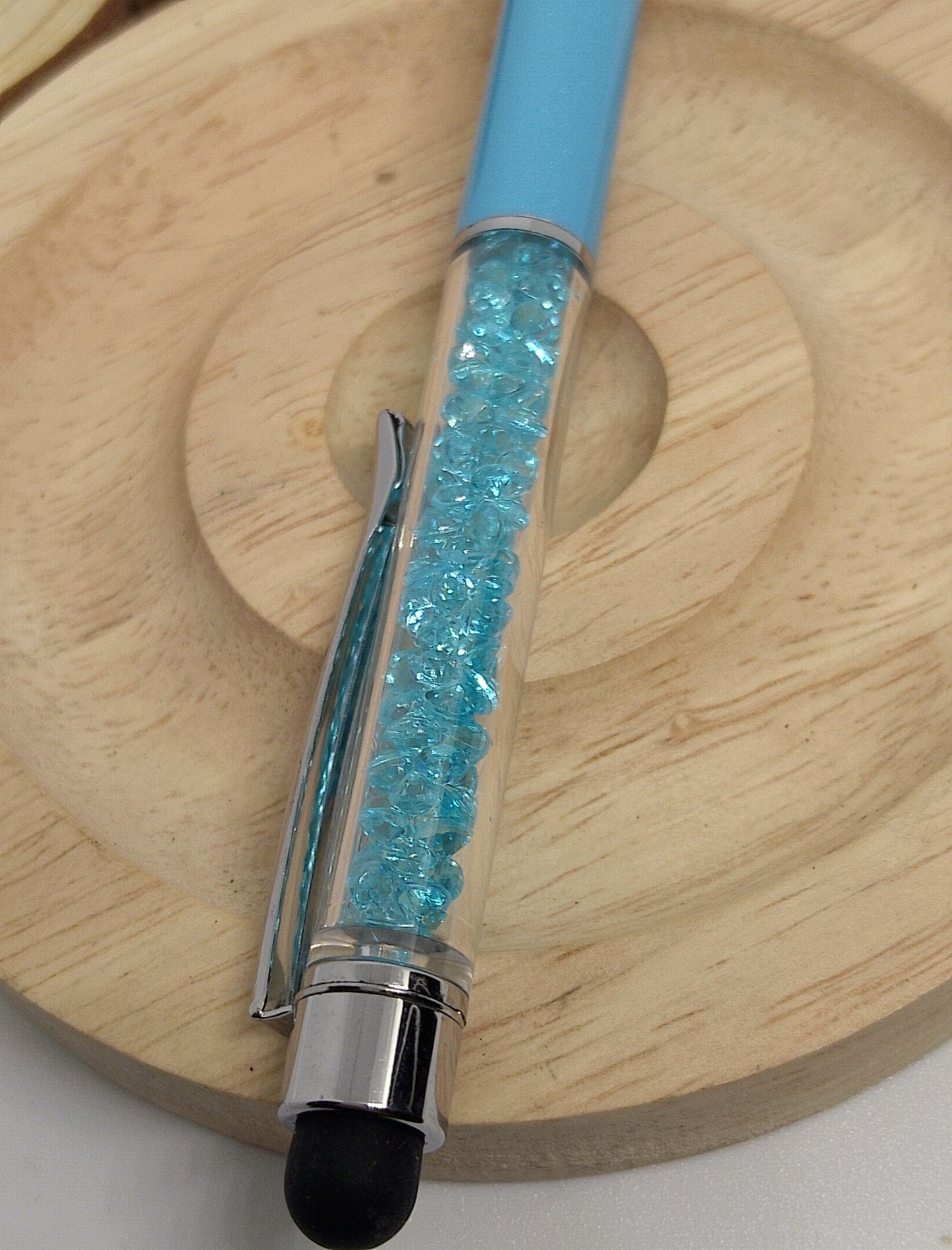 Stylo avec paillettes en verre coloré,  turquoise